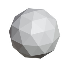 Orthographic icosphere, geodesic sphere, geodesic polyhedron made from triangles, neutral grayscale, black and white, white background, cutout