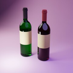 3d render, two bottles of wine placing in stage.