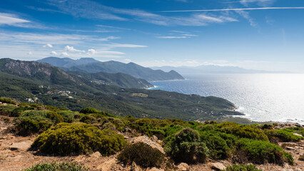 Fototapeta na wymiar View to the west coast of Cap Corse, Corsica, France