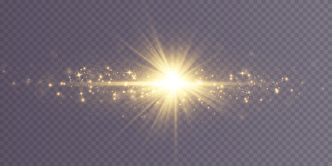 Golden star, on a transparent background, the effect of glow and rays of light, glowing lights, sun.vector.