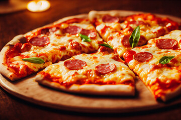 Leckere Pizza Margherita mit Basilikum