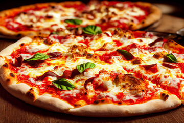 Leckere Pizza Margherita mit Basilikum
