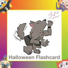Naklejka premium Printable Halloween flashcard. Cute monster for children. Ready to print. Vector illustration.