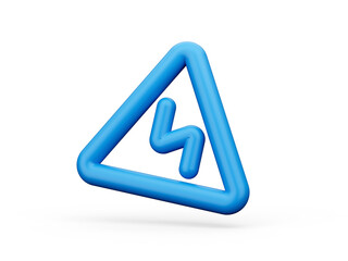 Double bend first to the left warning sign Blue 3d Icon 3d illustration