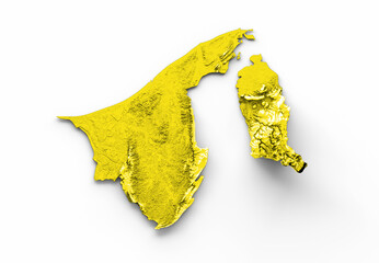 Brunei map with the flag Colors White and yellow Shaded relief map 3d illustration