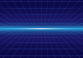 Colored lines create the perspective of a line on a dark blue gradient background. Abstract drawing. Logo, background for the design of the store, website. Color vector illustration.
