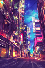 Anime City Night - obrazy, fototapety, plakaty