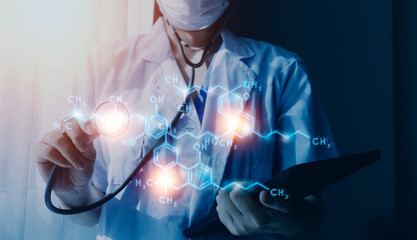 Medicine doctor or pharmacist use tablet or mobile phone.Health care and medical or Health Insurance concept.