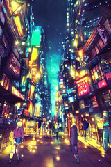 Fototapeta premium Anime City Night