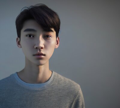  17 Year Old Male Al Therapist Born In Jinan, China With Medium Brown Hair Color, Gray Eyes, Pear Face Shape