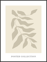 Vector floral abstract posters, stories, cards, flyers, brochures. Contemporary minimalist organic shapes Matisse inspired. Graphic illustrations, branches with leaves. Set of contemporary wall art.