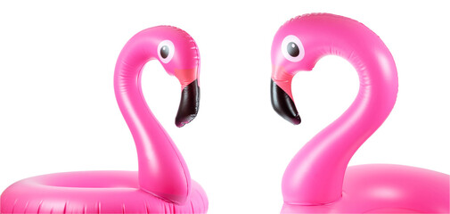 Flamingo isolated. Pink inflatable flamingo for summer beach iso