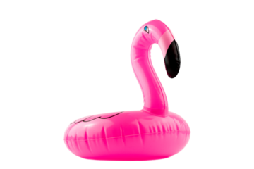 Beach flamingo. Pink pool inflatable flamingo for summer beach isolated on white background. Funny bird toy for kids.