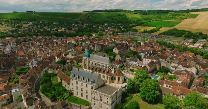 Aerial view of the French city of Joigny. Joigny is a commune in the Yonne department in Bourgogne-Franche-Comte in north-central France