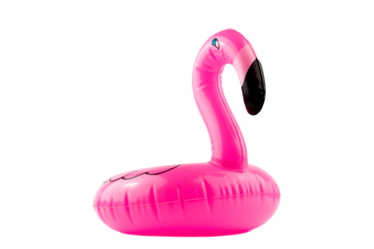 Beach flamingo. Pink pool inflatable flamingo for summer beach isolated on white background. Funny bird toy for kids.