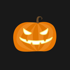 pumpkin illustration with glowing eyes, halloween holiday concept.  Packaging design for goods, signs, banners, stickers, invitations, advertising.