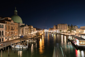 Illuminated Venice during the night from Ponte degli Scalzi. Venice, Veneto, Italy