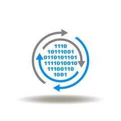 Vector illustration of digital numbers matrix with round arrows process. Icon of EDI Electronic Data Interchange. Symbol of digital datum processing.