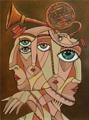 Cubist face  with surreal tube