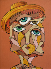 Lost face in a deep cubist - obrazy, fototapety, plakaty