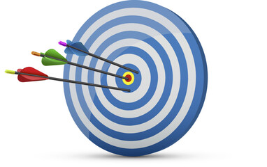 Sports target with arrows in center realistic vector success achievement aim hitting darts game