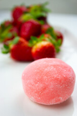 Mochi with fruits, fresh strawberries, dessert, food
