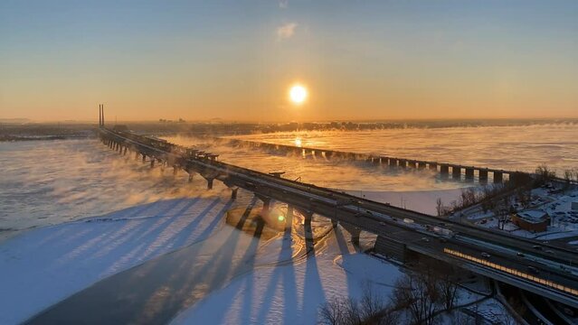 time laps of sunrise over the bridge footage 4k
