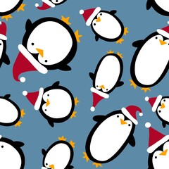 Obraz premium Cartoon winter Christmas seamless penguin pattern for wrapping paper and kids clothes print and fabrics