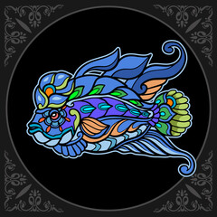 Colorful Flower horn fish mandala arts isolated on black background