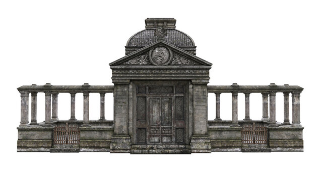 Old stone mausoleum tomb building. 3D rendering isolated.