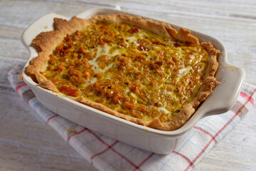 Squash quiche with cheese and Hokkaido squash, in a small baking dish