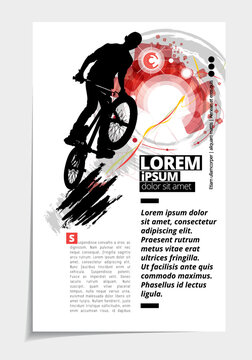 Active young man doing tricks on a bicycle, extreme sport concept. Sport background ready for poster or banner, vector.