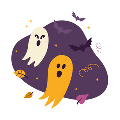 Halloween vector composition with ghosts and bats.