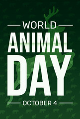 World Animal Day Background Design in Green color with typography. Animal day cover backdrop