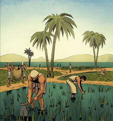 ancient egypt agriculture - nile river - obrazy, fototapety, plakaty
