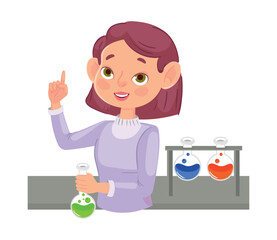 female teacher in chemical laboratory