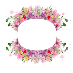 Watercolor round illustration frame - green leaves branch wreath frame; wedding stationery, congratulations, wallpaper, fashion, background. Eucalyptus, olive, green leaves.