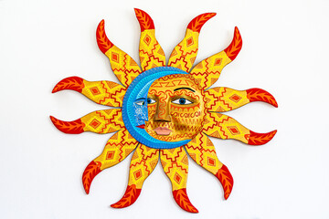 Artisan wooden sun with multiple colors, Oaxaca, Mexico