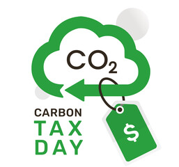 Tax Day of carbon dioxide cost with price tage badge, with CO2 cloud symbol of CO2 emissions compensation. Zero emission concept