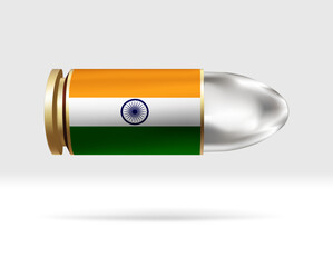 India flag on bullet. A bullet danger moving through the air. Flag template. Easy editing and vector in groups. National flag vector illustration on background.