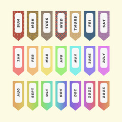 set of labels, Flag Planner Labels, Offset Arrow Time Planner Stickers, monthly labels.