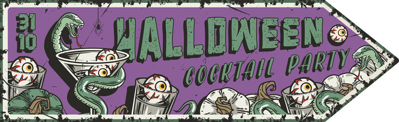 Halloween cocktail cemetery party poster with eye, snake and martini