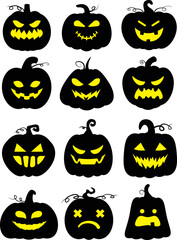 Spooky vector lantern Pumpkin happy Halloween illustration, Cute evil horror character. jack o lantern