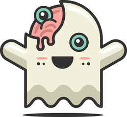 Brain dripping ghost. Cute monster Illustration, one eye monster vector. Cute Halloween art character. 