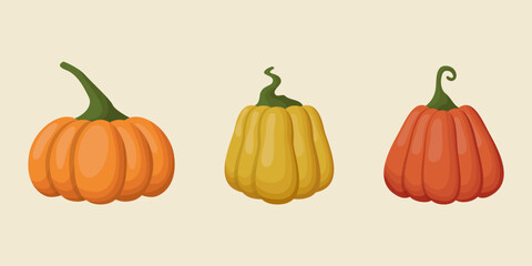 Vector pumpkins. Set of isolated elements. Illustration in a flat style.