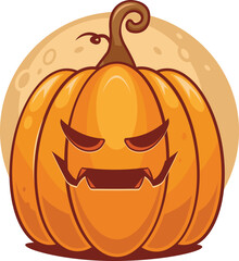 Spooky vector lantern Pumpkin happy Halloween illustration, Cute evil horror character. jack o lantern