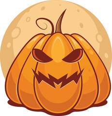 Spooky vector lantern Pumpkin happy Halloween illustration, Cute evil horror character. jack o lantern