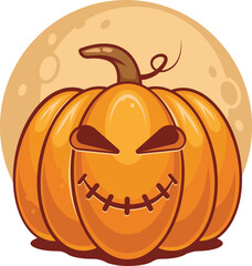 Spooky vector lantern Pumpkin happy Halloween illustration, Cute evil horror character. jack o lantern