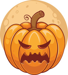 Spooky vector lantern Pumpkin happy Halloween illustration, Cute evil horror character. jack o lantern