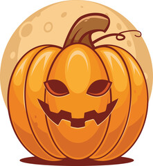 Spooky vector lantern Pumpkin happy Halloween illustration, Cute evil horror character. jack o lantern